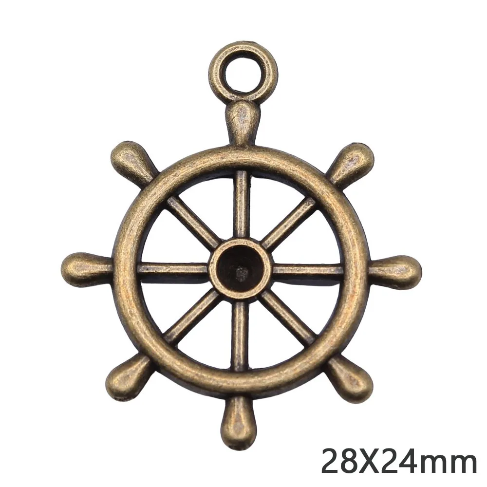 10Pcs 28x24mm Antique Silver Color Rudder Charms Pendant Designer Charms for Jewelry Making DIY Jewelry Accessories