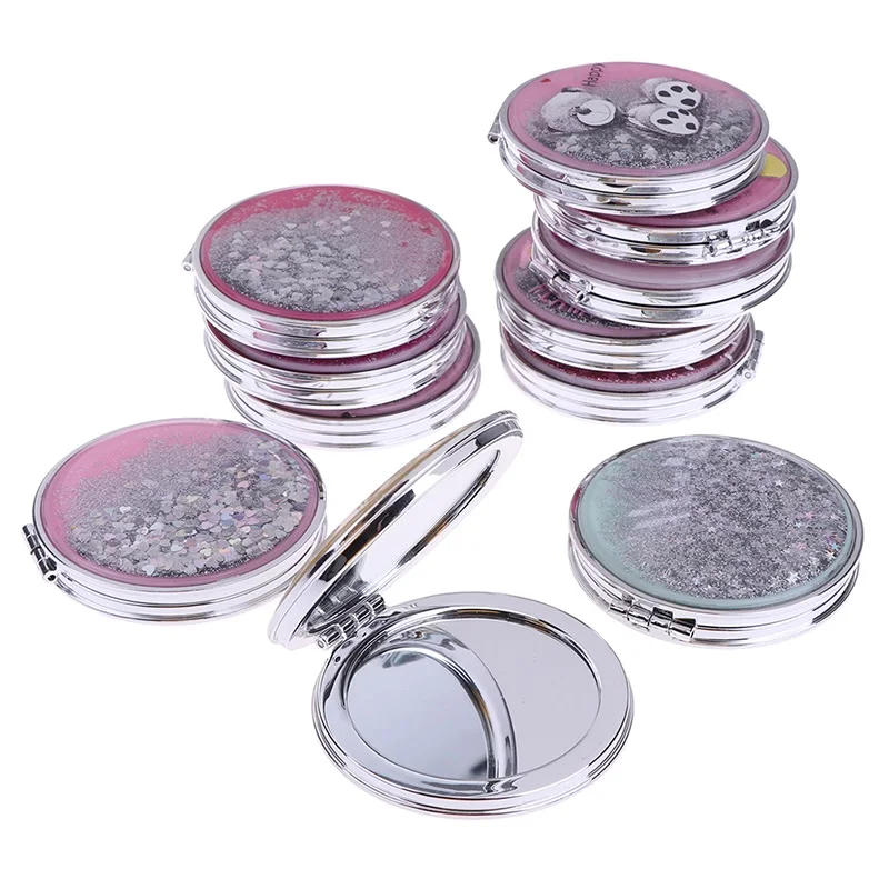 

DSHOU199 Compact Pocket Portable Double Sided Folding Cosmetic Mirror Mini Make-Up Mirror With Sparkling Flowing Sand