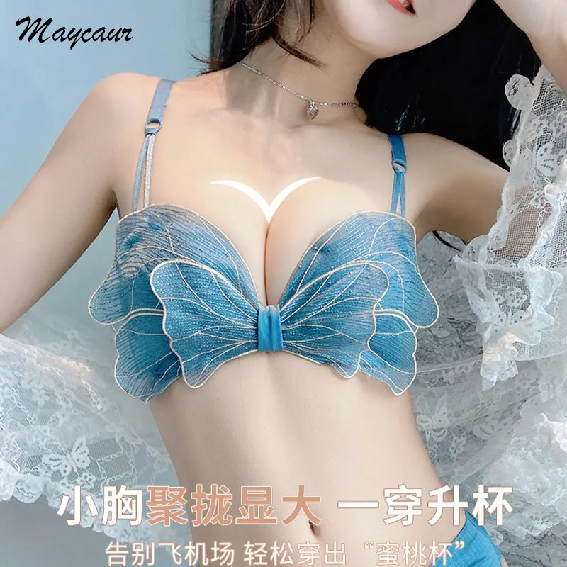 

Lace Floral Embroidery Bra Backless Push Up Woman Bras Lady Sexy Underwear Comfortable Adjustable Wireless Bralette Female Bra