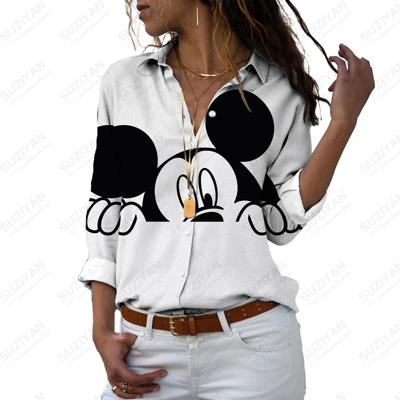 

Autumn Elegant Print Long Sleeve Shirts Women Casual Lapel Disney Print Long Sleeve Fashion New Shirts