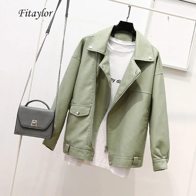 

Autumn Faux Soft Leather Pu Jacket Women Loose Punk Coat Female Turndown Collar Moto Biker Rivet Zipper Street Overcoat