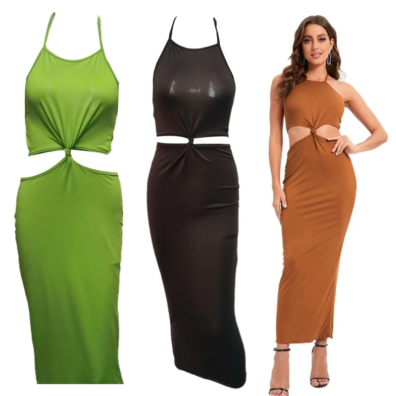 

Fashion Halter Neck Dress Sexy Backless Dress Cut out Bodycon Dress for Women M6CD