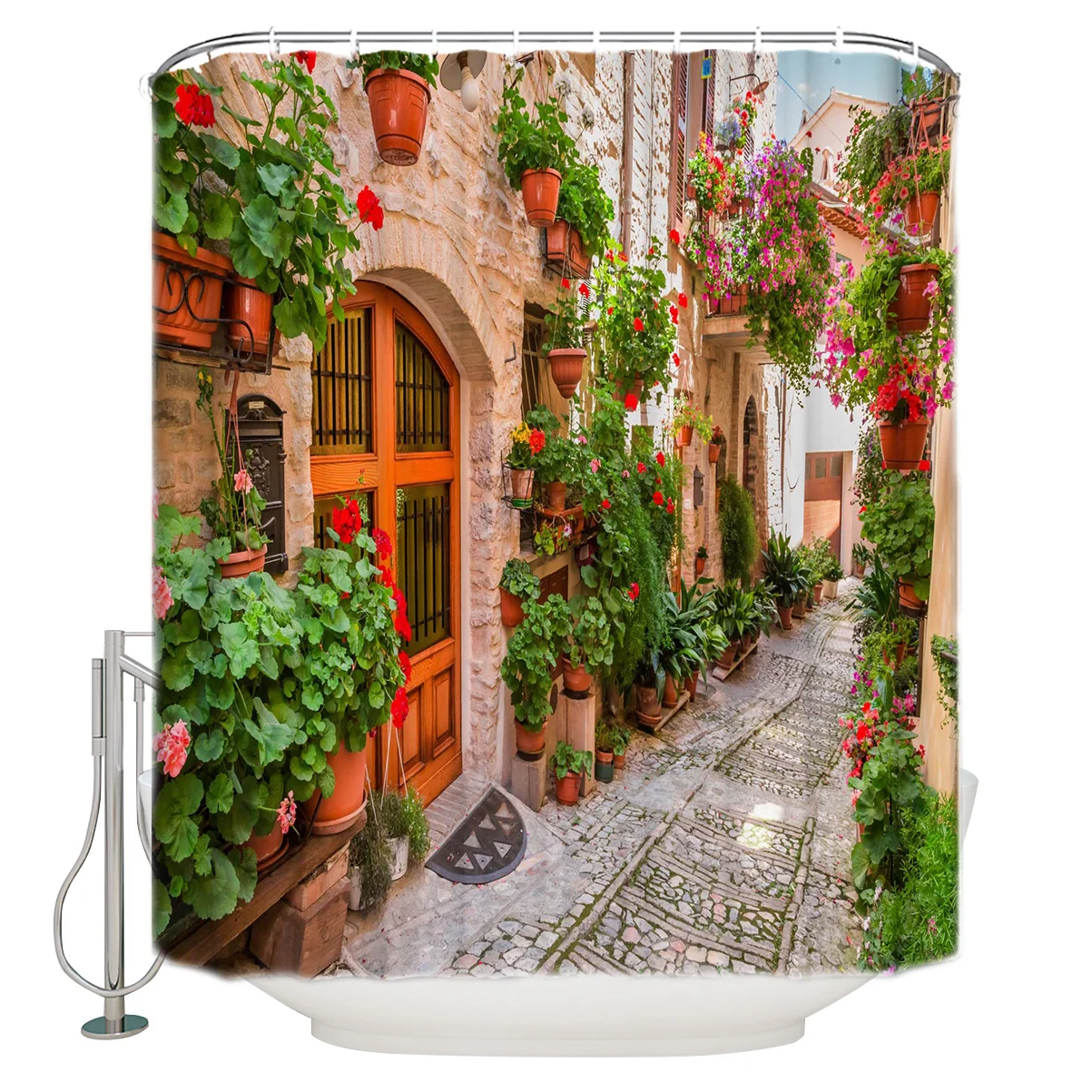 

Уличная занавеска для душа с цветочным горшком, водонепроницаемая Штора для душа с принтом, с крючками, для ванной комнаты, туалета, декорат...