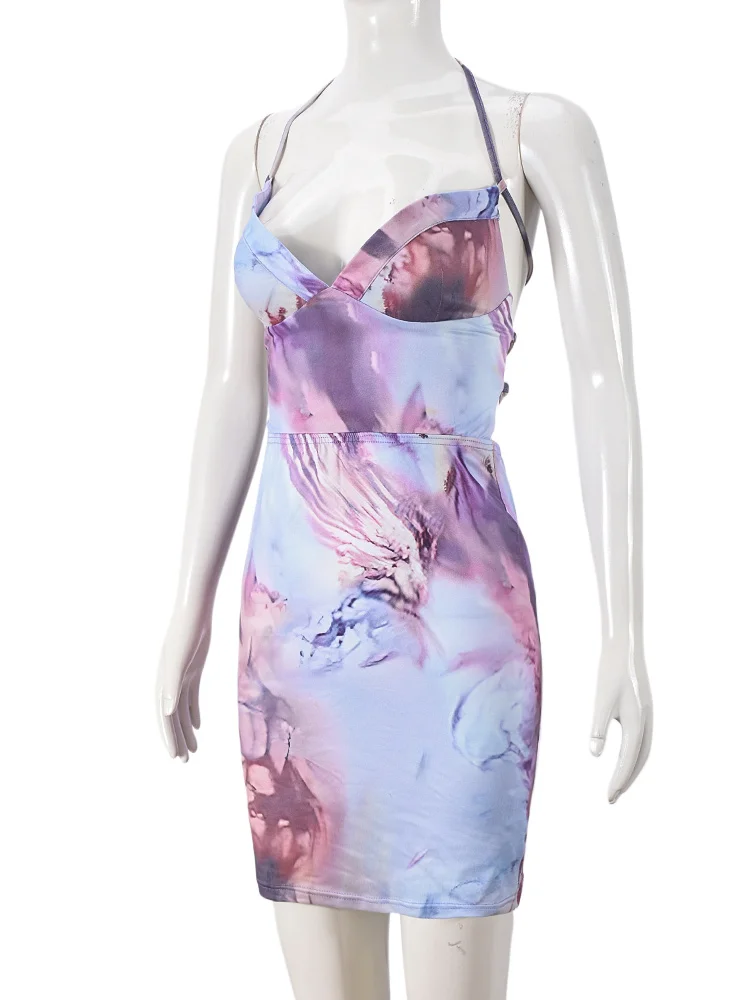 Kliou модное женское мини-платье с принтом сексуальное платье лямкой на шее