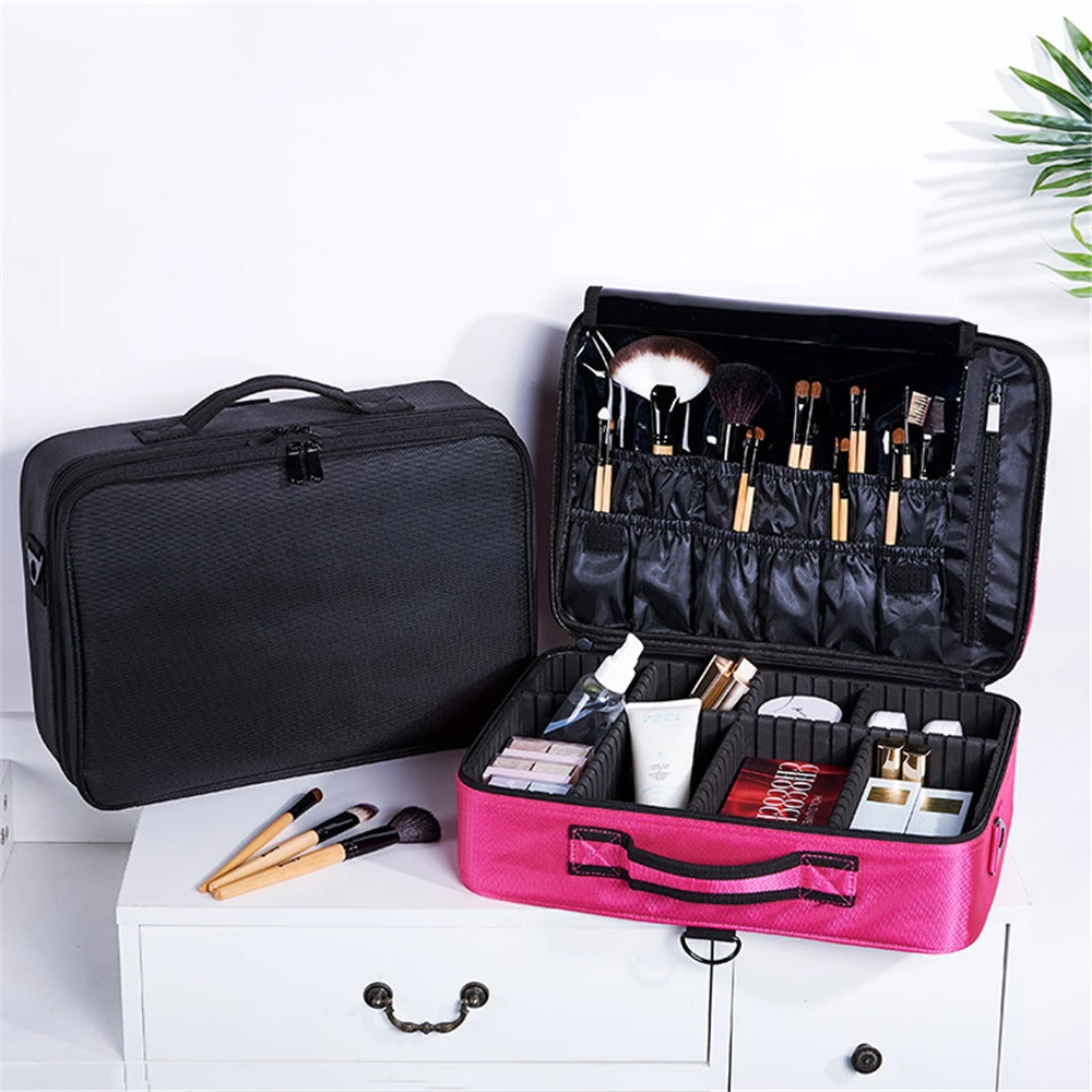

Portable Cosmetic Box Large Capacity Makeup Organizer 3 Layers Makeup Case with Mirror Multifunction Nail Art Tools Storage Case