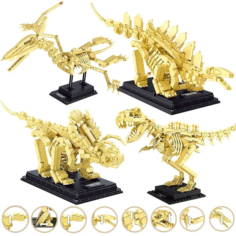 

Jurassic Dinosaur T-Rex Pterodactyl Stegosaurus Skeleton Model Building Blocks Dino Triceratops Indominus Rex Fossil Bricks Toys