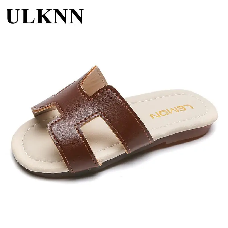 

Girls Flat Slipper Non-slip Baby Girs Home Shoe 1-8Y Children Leather Casual Slipper Kids 2022 Summer Black Teen Beach Shoe