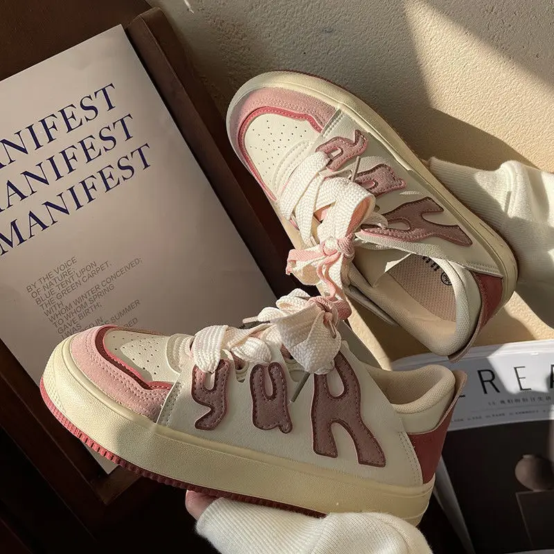 

QWEEK Women's Sneakers 2022 Spring New Korean Student Sports White Casual Shoes Platform Vulcanize Tennis Flat Basket Rubber