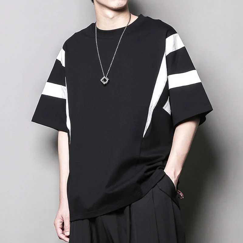 

Men's Loose Summer Fashion Trend Personalized Triangle Geometric Splicing Large Casual Short Sleeve T-Shirt