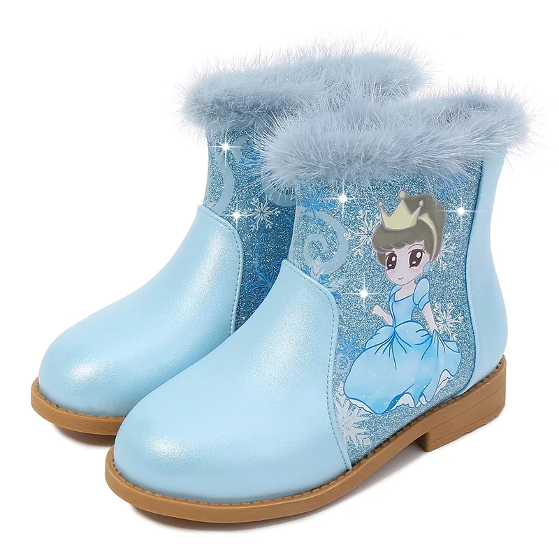 Girls Plus Velvet Boots Autumn/Winter  Short Boots Cotton Shoes Little Girl Princess Boots Baby Snow Boots Warm Leather Boots