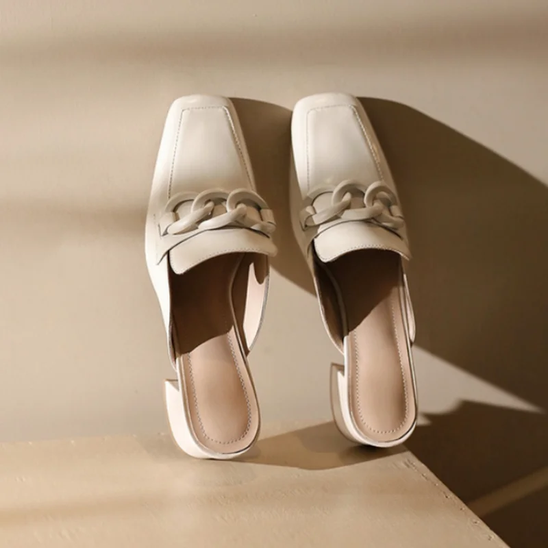 

22 Summer New Fashion Middle Heel Women Shoes Lazy Thick Heel Sandals Roman Shoes Trend Ladies Temperament Muller Half Slippers