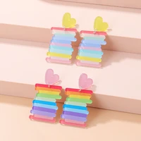 2022 new butterfly rainbow stripe earring earrings simple fashion acrylic printed eardrop earrings for women