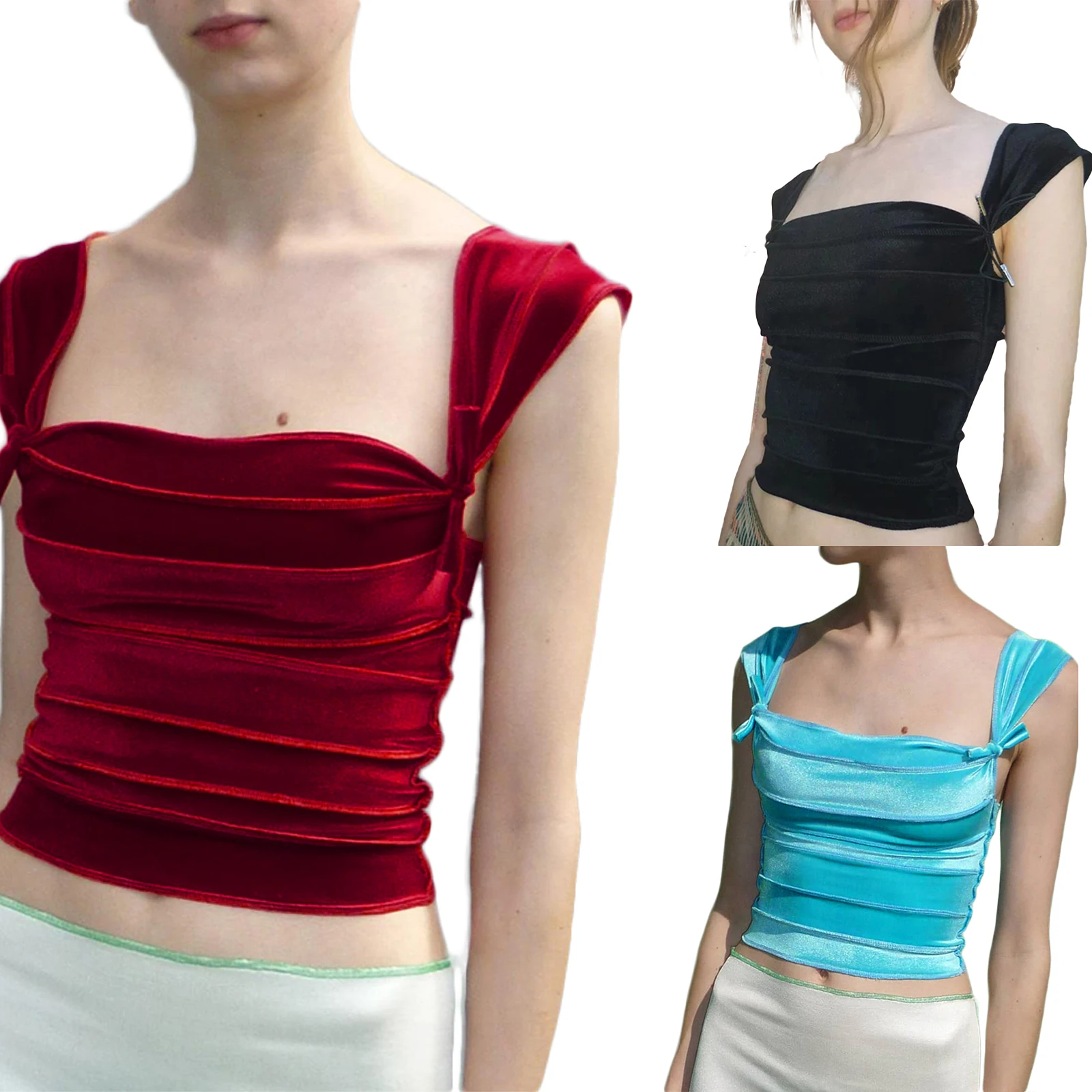 

Женский простой однотонный жилет без рукавов, плиссированный дизайн, летняя уличная одежда, пляжные Топы