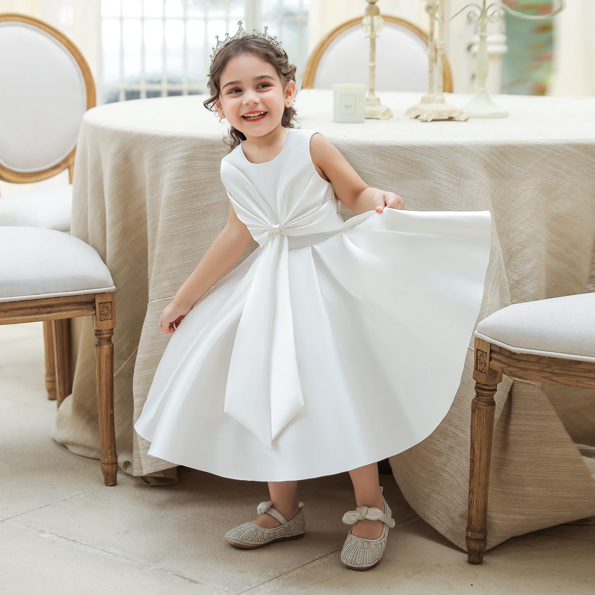 

New Children's Birthday Party Dress Skirt Solid Color Bow Forging Cloth Infant Photography Dress Princess Skirt