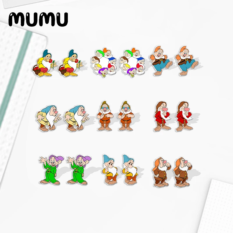 Новинка 2024 серьги-гвоздики семь карликов забавные акриловые серьги из