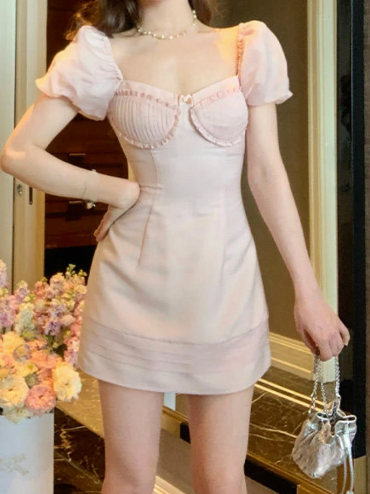 

Милое милое платье с рукавами-пузырьками, женское французское винтажное мини-платье с бантом, женское праздничное корейское дизайнерское платье принцессы, новинка 2023