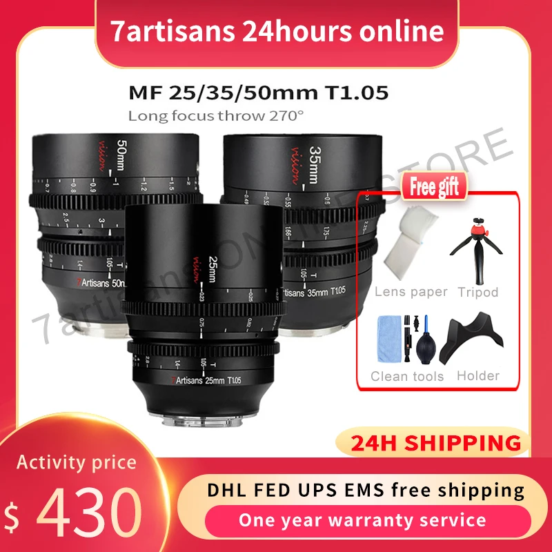 

7Artisans 7 artisans 25/35/50mm T1.05 APS-C MF Cine Lens For Fujifilm X /Sony E/Micro 4/3 Blackmagic BMPCC 4K Zcam E2/Canon RF/L