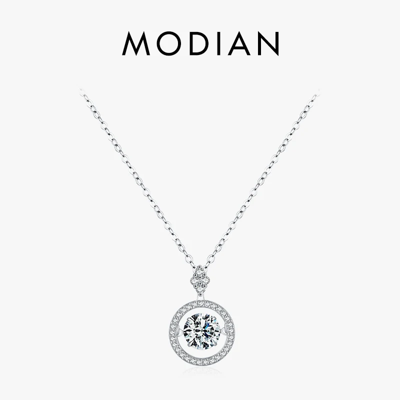 

Modian 925 Sterling Silver Smart Sparkling Luxury Pendant Necklace Chain Shiny Zirconia Wedding Engagement Jewelry For Women