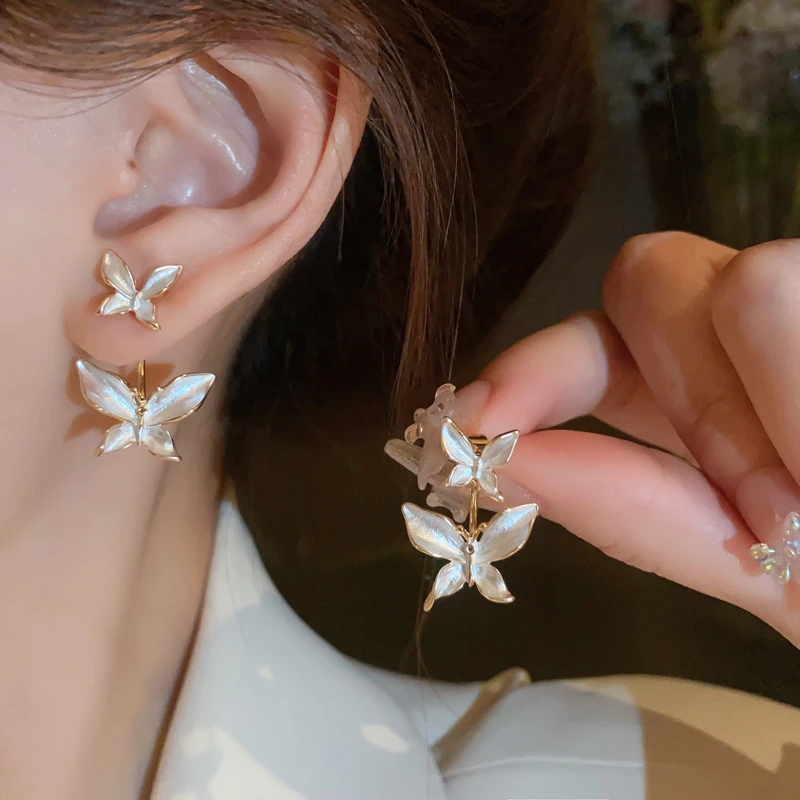 

French Elegant White Butterfly Earrings for Women Exquisite Charm Unique Design Earrings Jewelry Gift Party for Friends