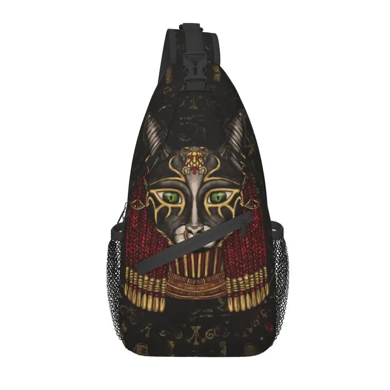 

Bastet Egyptian Goddess Sling Crossbody Backpack Men Custom Ancient Egypt Chest Shoulder Bag for Travel Hiking Daypack