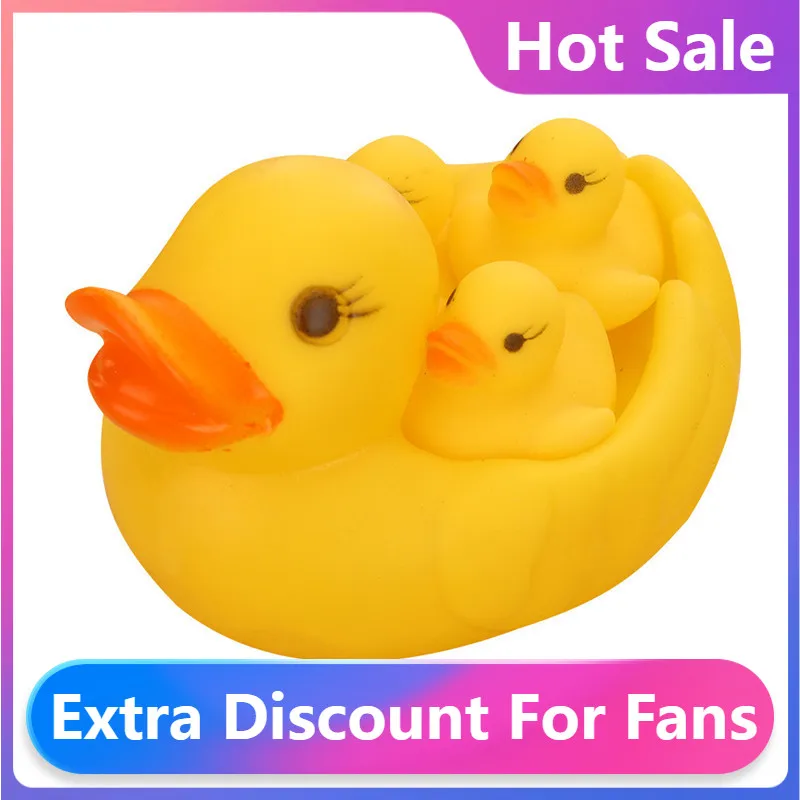 

Fashion New Three Little Ducks Mini Bathroom Family Bath Toys Rubber Racing Duck Squeezes-Sounding Playing Water Dabbling Toy
