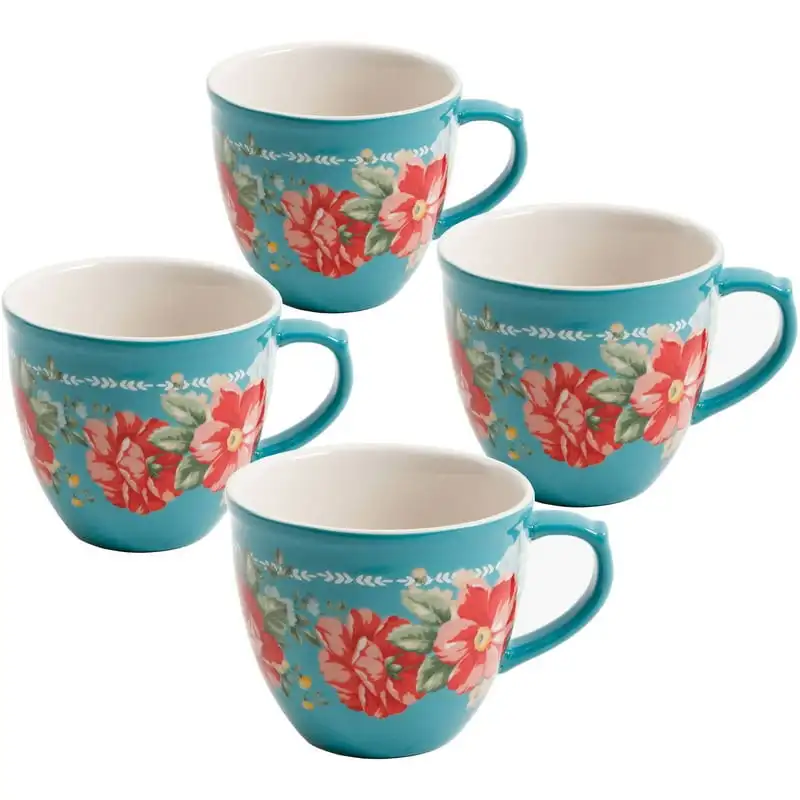 

Floral 4-Piece Mug Set, 16 fl oz Custom cup Tiki mugs cocktail Peach and goma Acotar Glass coffee mug ounce tumbler with handle