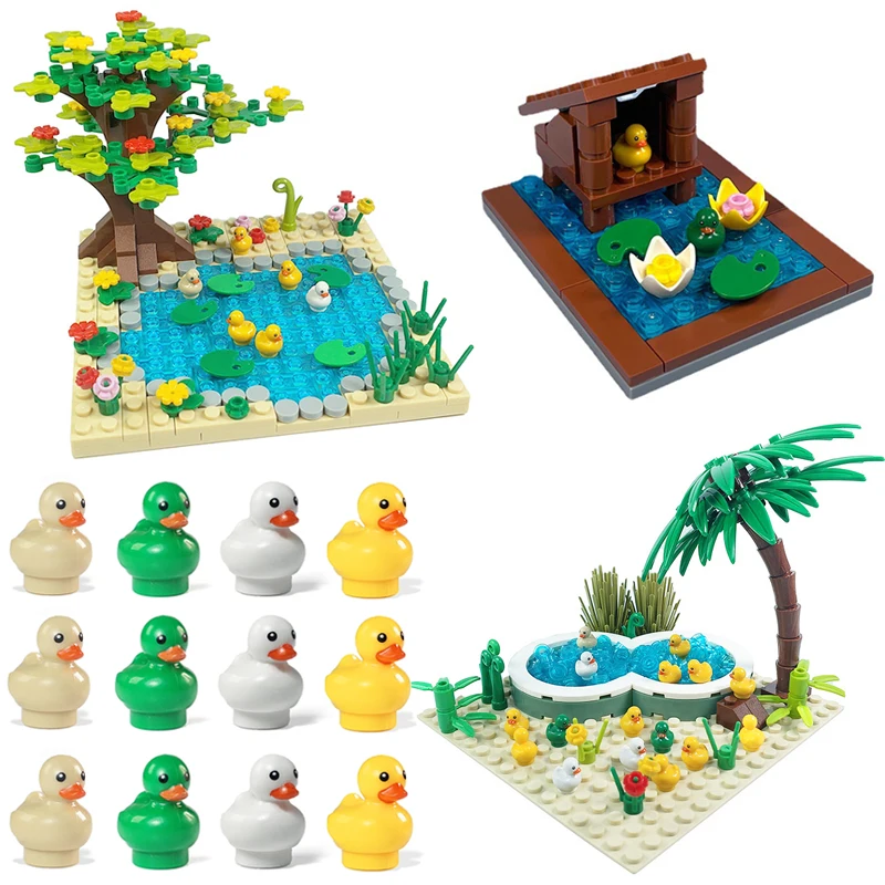 Duck Paradise MOC Building Blocks Parts Bricks Toys Kits Animal Shed Swimming Pool Lotus Pond Egg Fauna Compatible With LEGO