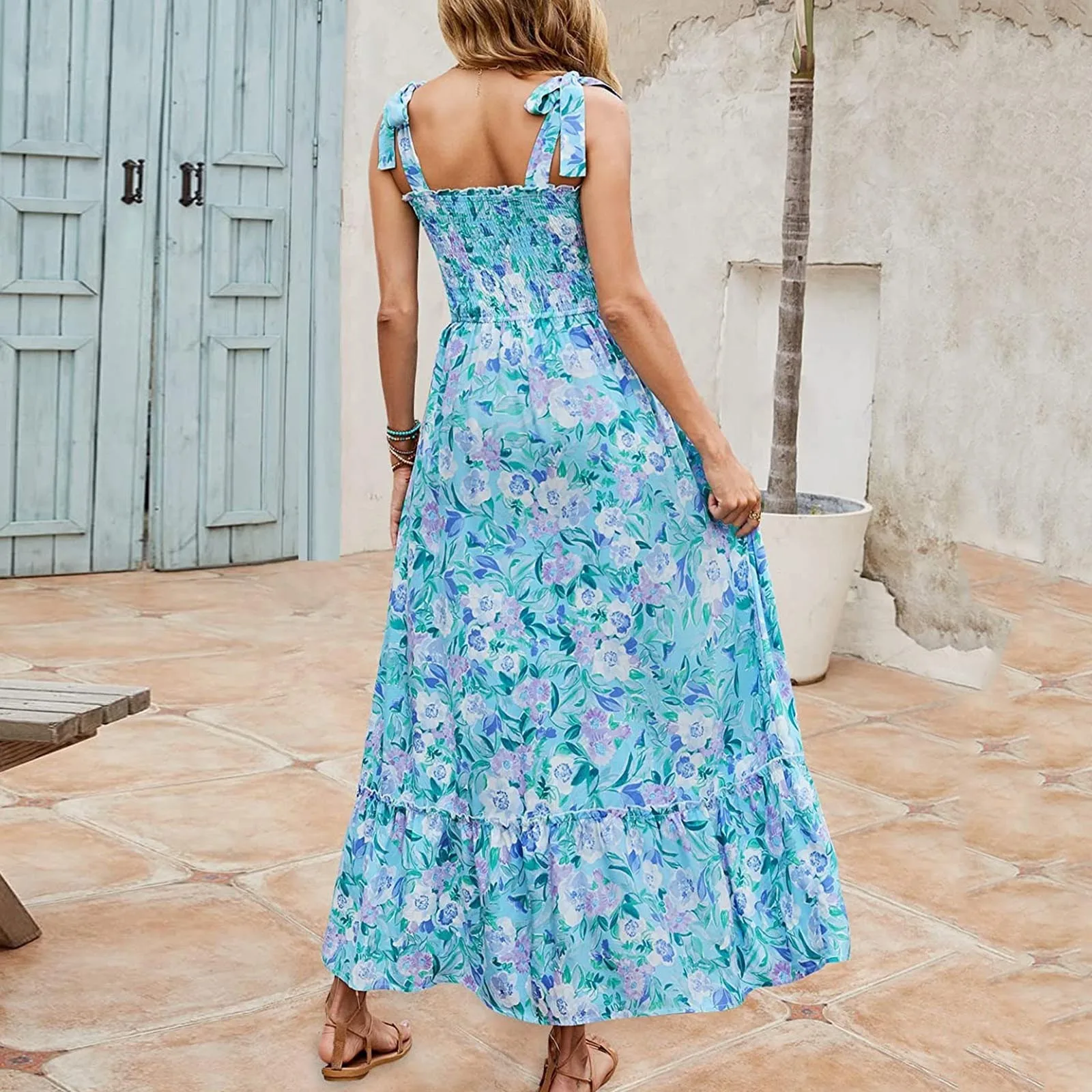 

Платье женское длинное с принтом, повседневное свободное в стиле бохо, на бретельках, на лето