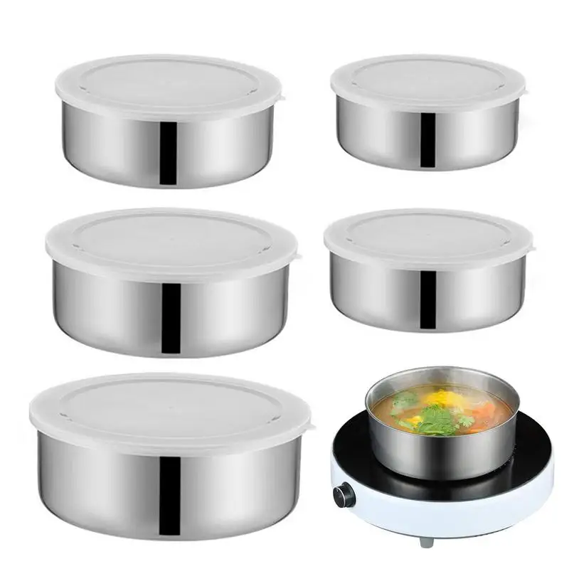 

Nesting Mixing Bowls 5 Pcs Stainless Steel Mixing Nesting Bowls Microwavable Kitchen Food Containers With Airtight Lids Machine