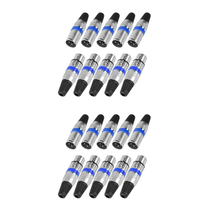 

10 Pairs 3 Pin XLR Connectors Male And Female Microphone Mic Cable Plug Connector Audio Socket, 10 Pack