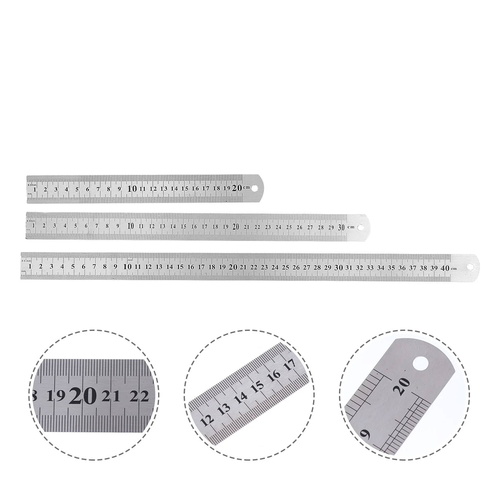 

3Pcs Stainless Steel Metal Ruler for Drawing Office Engineering School, 20cm 30cm 40cm