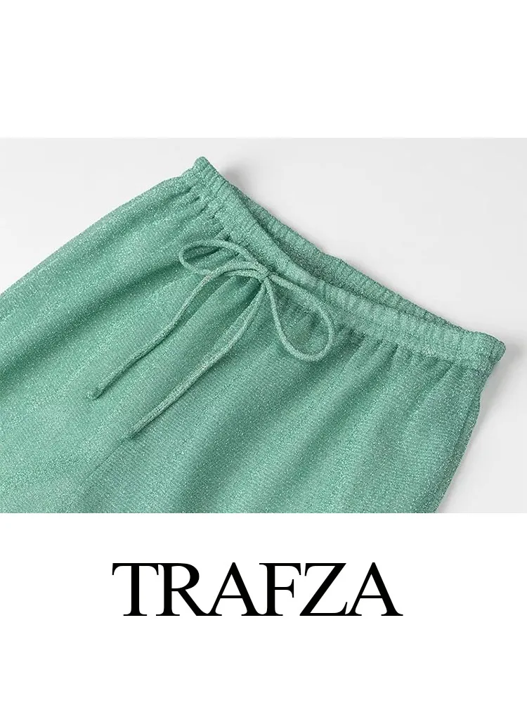 Брюки женские нишевые однотонные с длинным рукавом и поясом на резинке