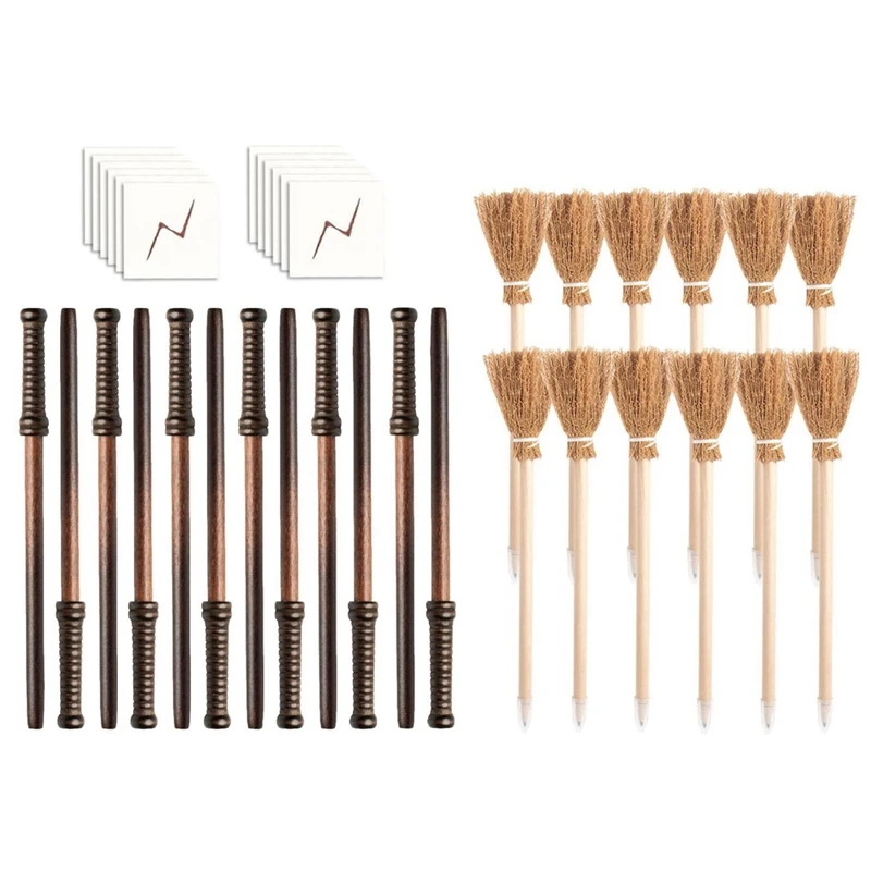 

Набор принадлежностей для вечевечерние волшебника-карандаш-метла ведьмы, карандаш-волшебная палочка и шрам со вспышкой и болтом, временные...