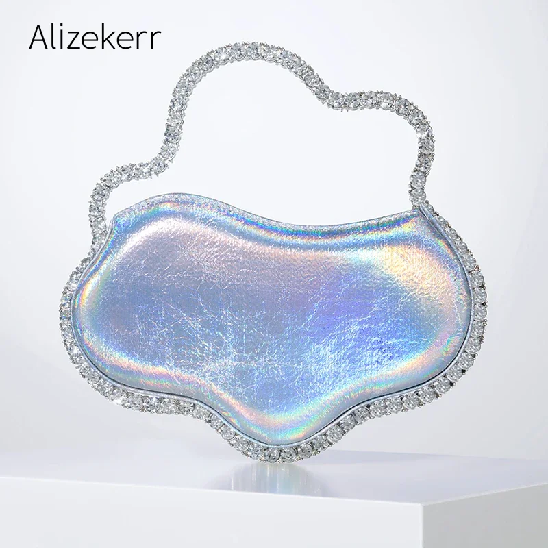 Металлические вечерние сумки с волнистыми ручками и бриллиантами женские