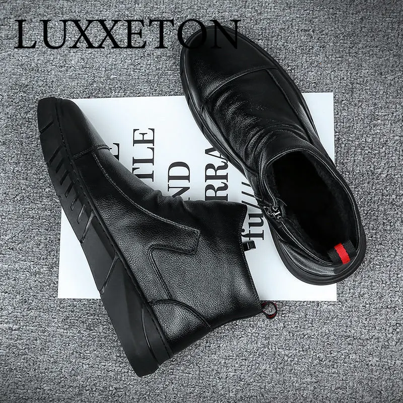 

Высокие повседневные кожаные ботинки в британском стиле, мужские уличные зимние ботинки из хлопка, однотонная модная теплая обувь, зима 2022