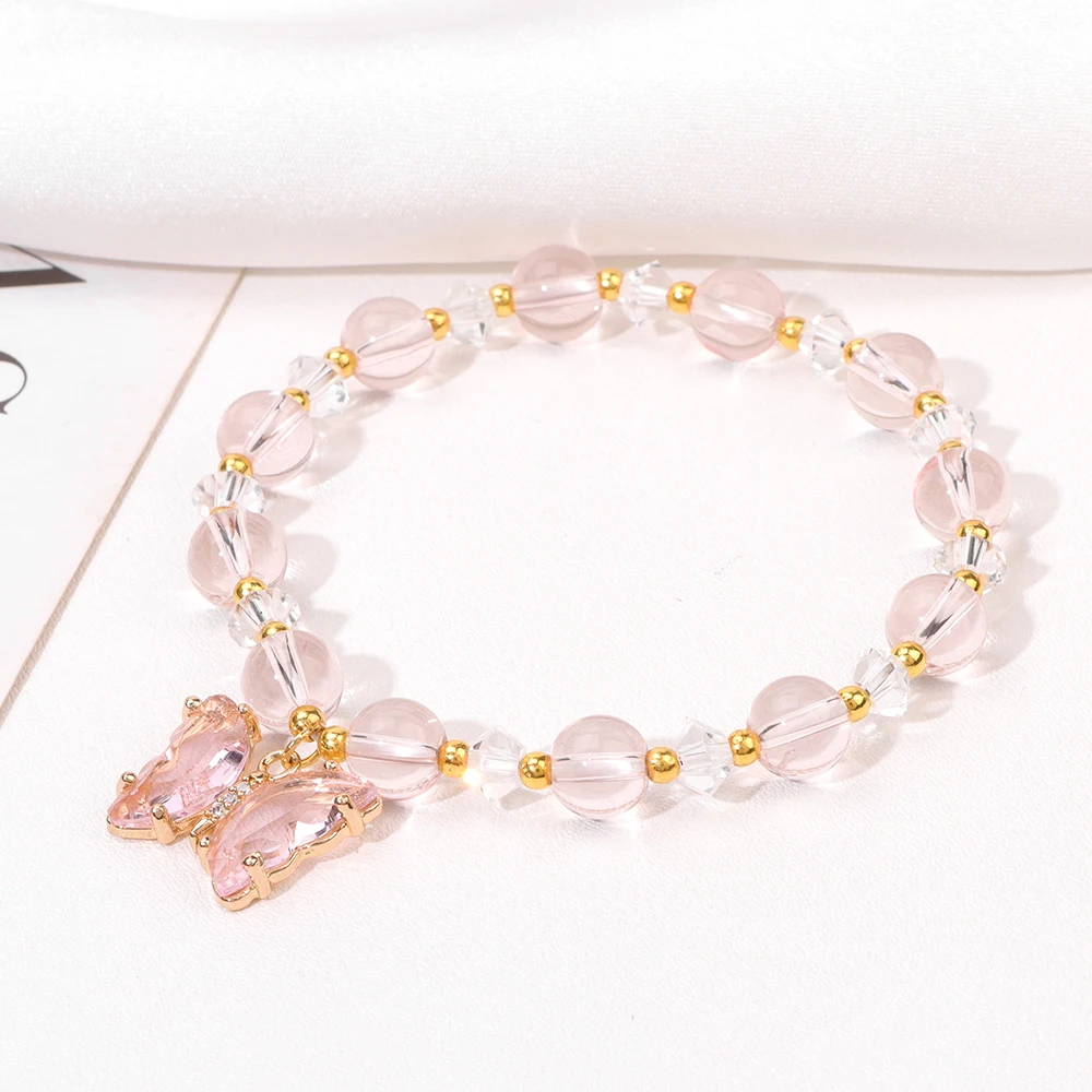Браслеты с белыми кристаллами и бусинами элегантные браслеты розового цвета