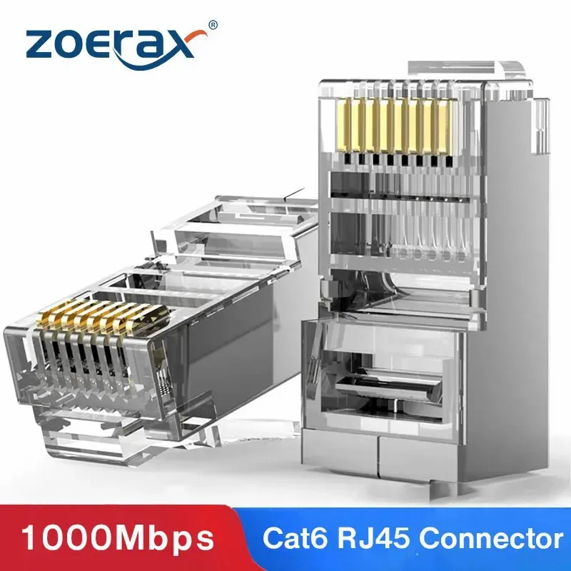 

Разъем ZoeRax Cat6 RJ45 8P8C, модульный разъем для кабеля Ethernet, Позолоченный разъем Cat 6 Crimp Network RJ 45, обжимной соединитель