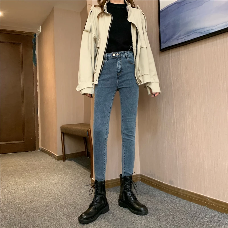 

DD1252 New high-waisted slim-fit stretch all-match fashion nine-point jeans