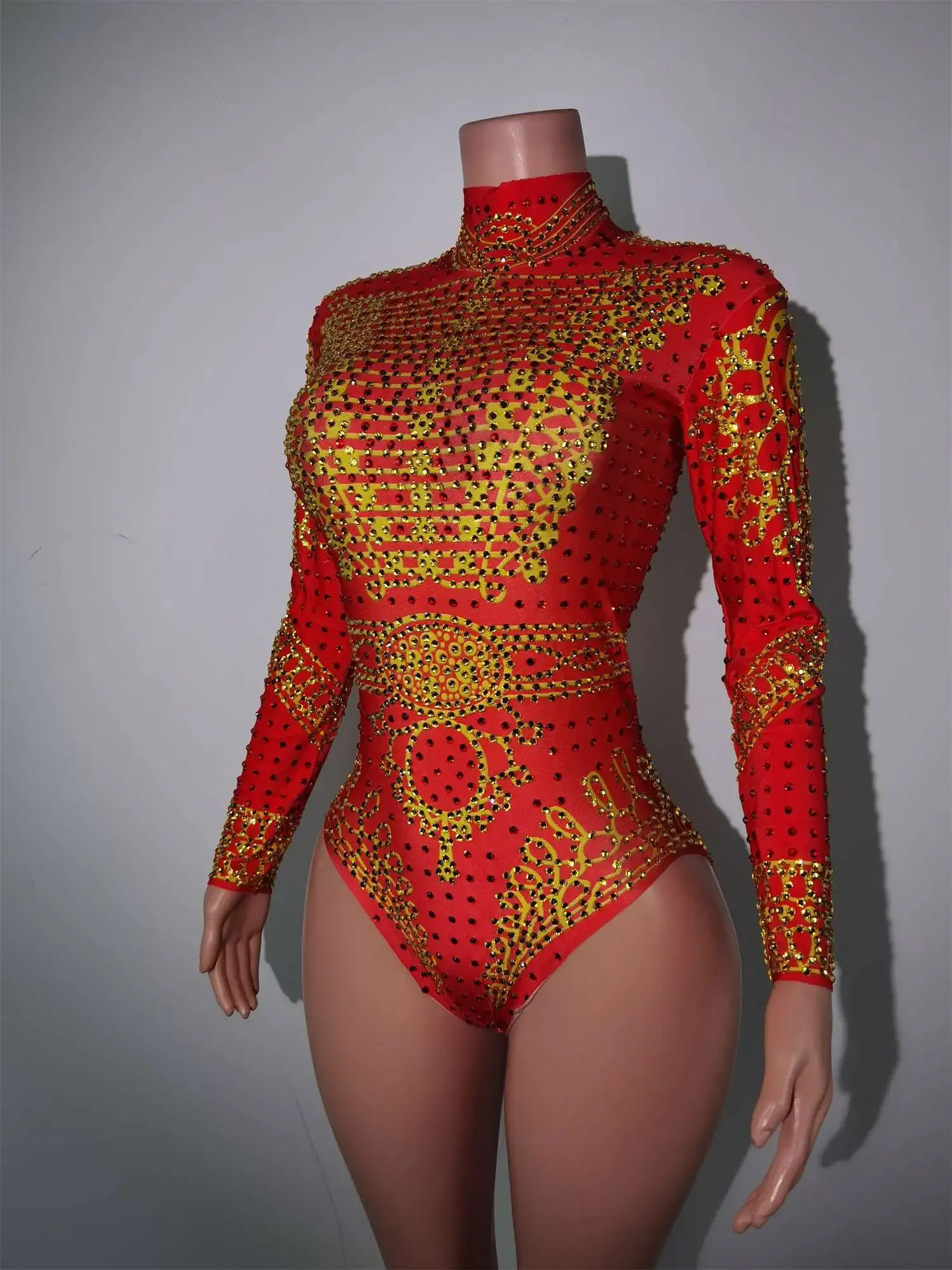 Блестящий женский красный комбинезон с кристаллами женская одежда для