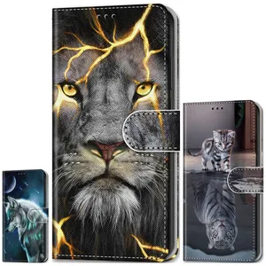 lion wolf tiger boy flip phone case for huawei honor 20 lite v20 10 9 8 lite 20i 10i 9i 8a 8c 8x 8s y5 cat dog girl wallet p08f free global shipping