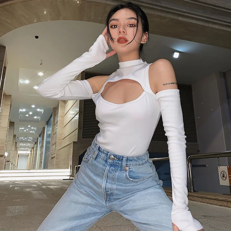 

2022Weekeep Black Hollow Out Sexy Harajuku BodysuitWomens Off Shoulder Streetwear Party Club Body Jumpers White Rompers Ladies