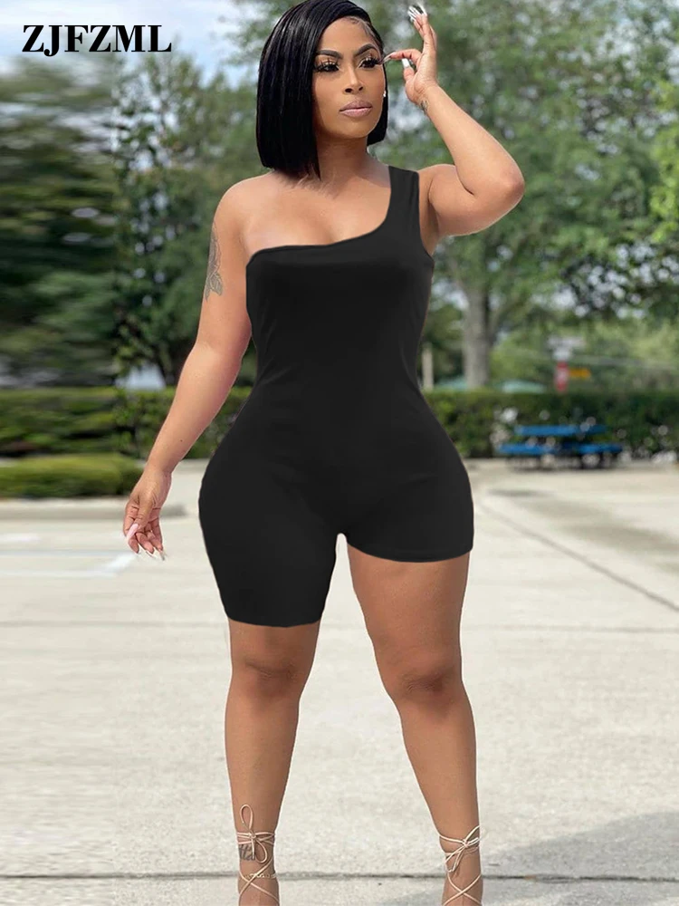 

Y2k Smart Causal Asymmetric Bodycon Jumpsuits for Women One Shoulder Sleeveless Bandage Rompers Daily Body-shaping Solid Clothes