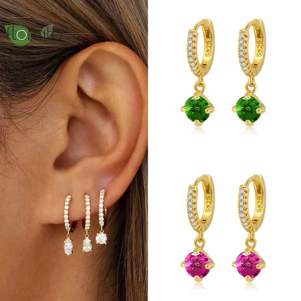 

925 Sterling Silver Needle Round Color Crystal 18K Gold Earrings Premium CZ Hoop Earrings for Women Party Luxury Jewelry Gifts
