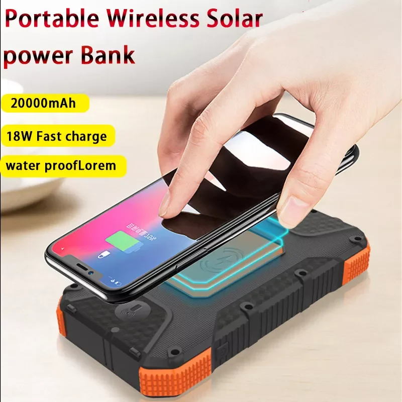 

NEW 20000mAh wireless solar power bank sos portable travel solar panel automatically recharges in the sun, external battery char