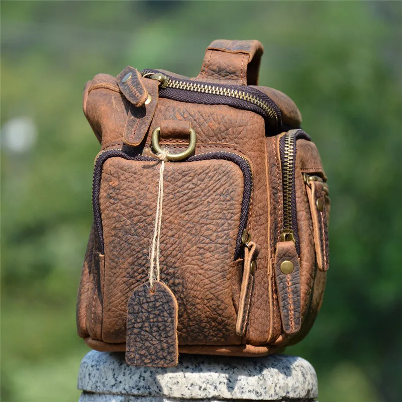 PNDME vintage crazy horse cowhide men's daily crossbody bags outdoor casual  luxury genuine leather shoulder bag small handbag