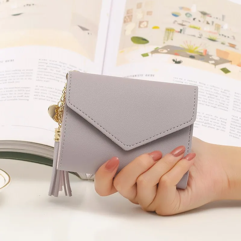 

JIERAN Women Mini Tassel Pendant Wallet Card Holder Fresh Pink Coin Purse