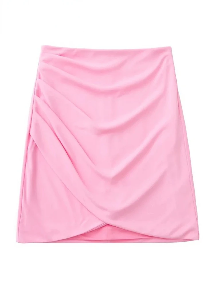 

BFSH Women Skirt 2022 Ruched Pink Mini Skirts Woman High Waist Short Skirts Suits Fashion Streetwear Y2k Wrap Beach Summer Skirt