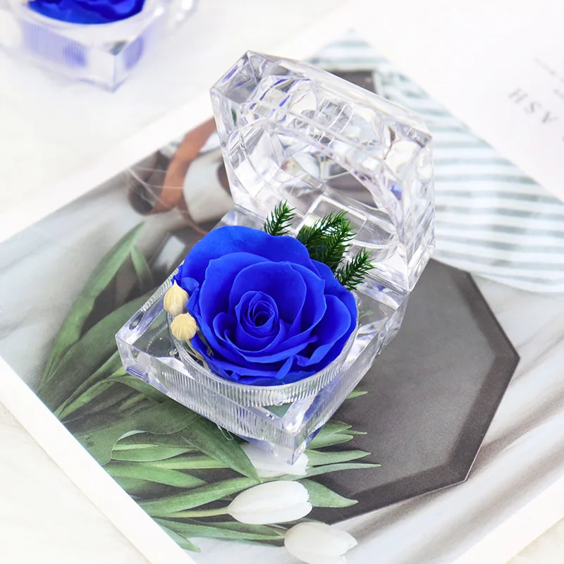

2pcs Rring box with immortal rugosa rose Preserved real fresh rose gift box Valentine's Day birthday gift Present for girlfriend