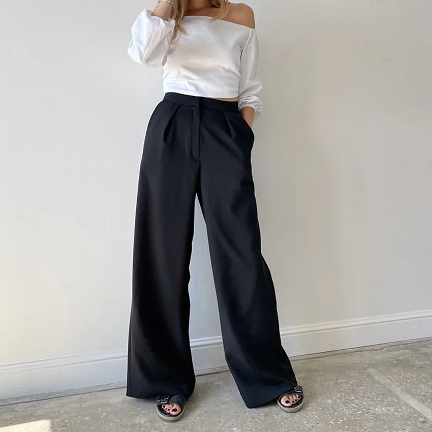 

Женские брюки с широкими штанинами, черные зауженные повседневные брюки для женщин на лето 2023