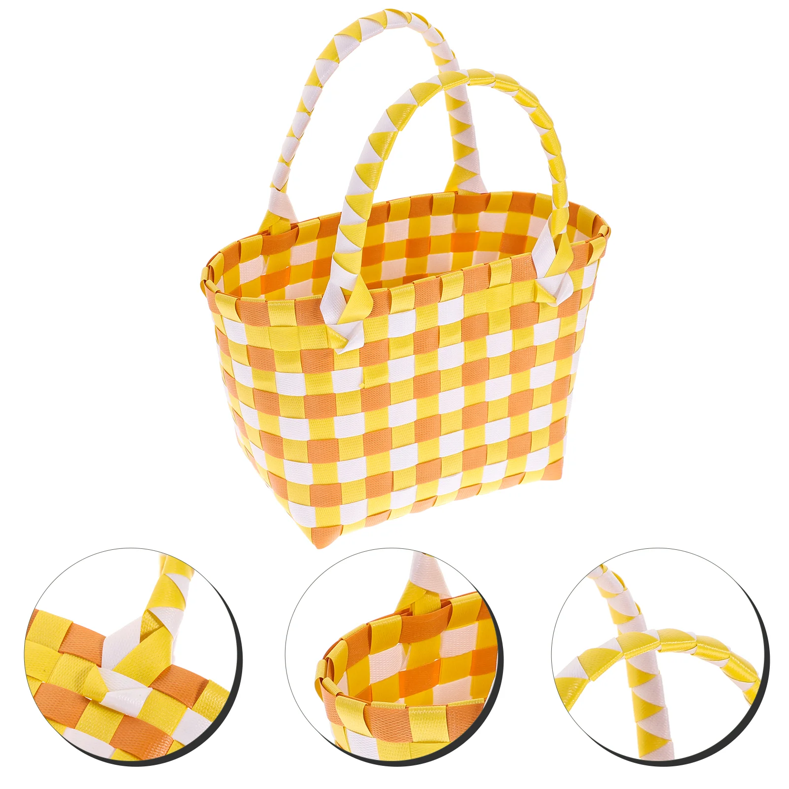 

Plastic Storage Tote Woven Hand Basket Kitchen Small Handle Outdoor Baskets Square Bag Organizer